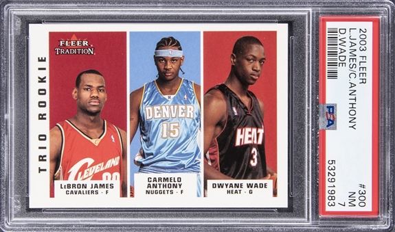 2003-04 Fleer Tradition "Trio Rookie" #300 Dwyane Wade/LeBron James/Carmelo Anthony Rookie Card - PSA NM 7